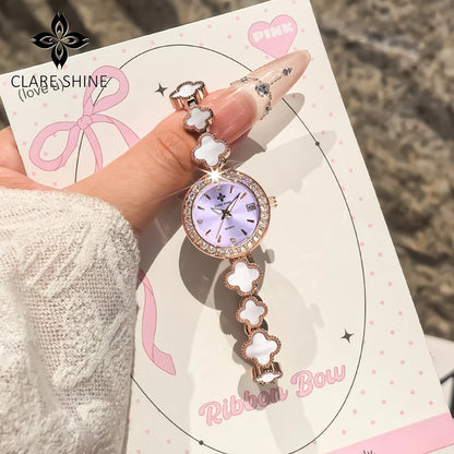 CLARE SHINE 7701 Lucky series small lucky four-leaf clover quartz women's watch with diamond bezel imported movement
