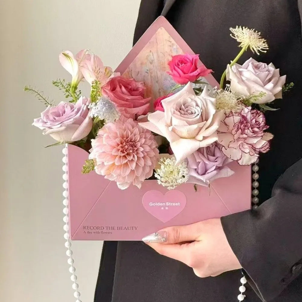 5 Pieces Romantic Flower Gift Box Portable Paper Envelope Floral Box Folding DIY Gift Gift Wrapping Box Mother's Day
