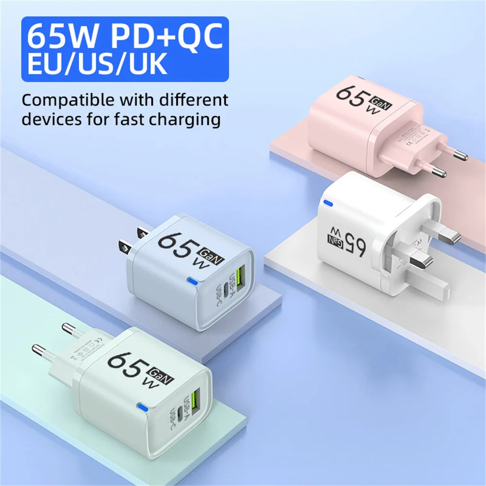 USB 65W Fast Charging Charger Type C High Speed Charge Mobile Phone Wall Adapter For iPhone Honor Xiaomi Huawei Samsung Oneplus