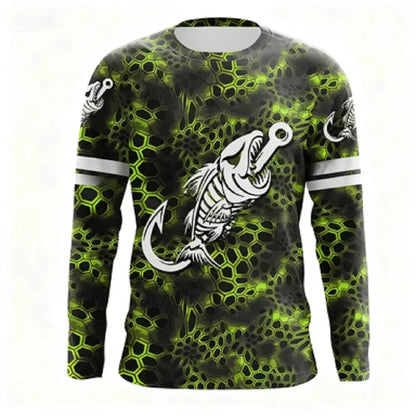 Fashionable Bass Pattern Crew Neck Long Sleeve T-Shirt Trendy Print Casual Top for Men and Women