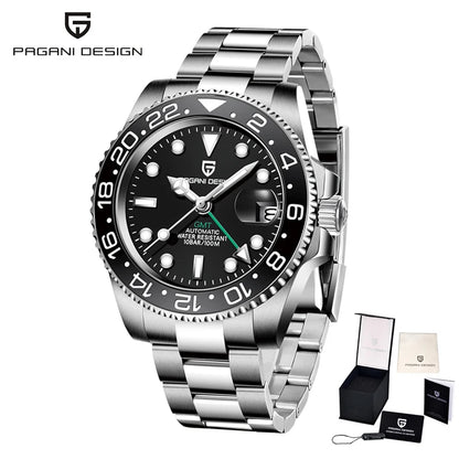 New PAGANI DESIGN GMT Watch Men's Luxury Sapphire Automatic Mechanical Watch 40MM Stainless Steel Waterproof Gift Box Watch