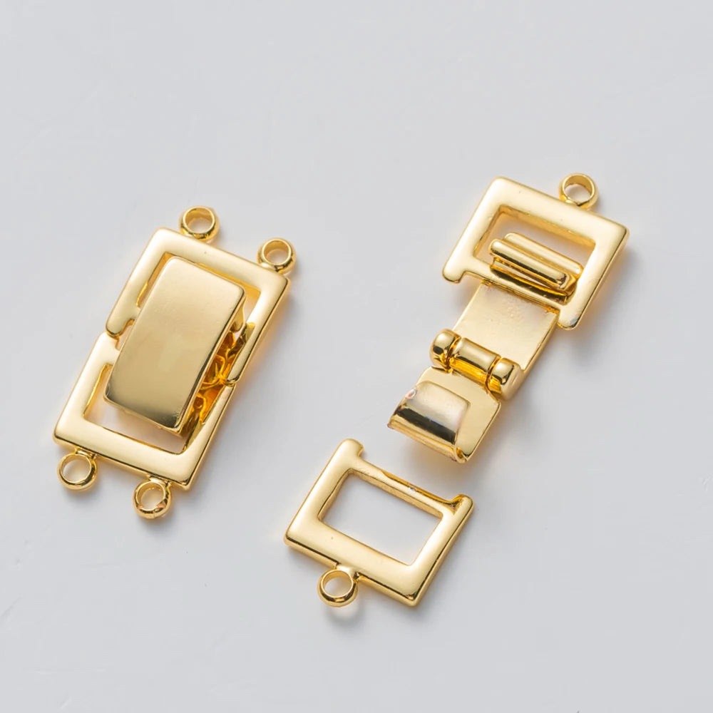 2pcs 14K Gold Plated Layered Clasp 2 Strands Necklace Layering Clasp Necklace Connectors Bar Links Slide Lock for Jewelry Making