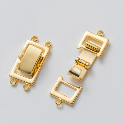 2pcs 14K Gold Plated Layered Clasp 2 Strands Necklace Layering Clasp Necklace Connectors Bar Links Slide Lock for Jewelry Making