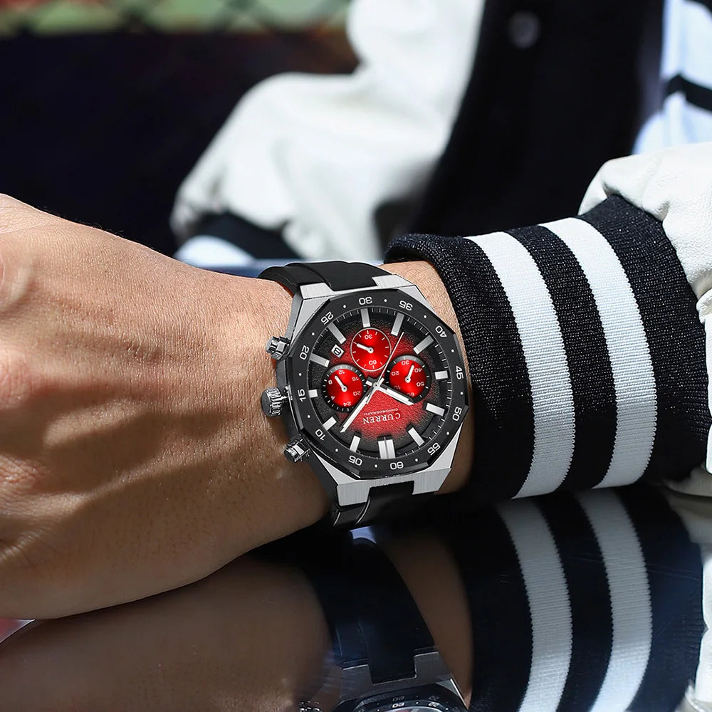 CURREN Fashion Casual Men Sports Watch Chronograph Silicone Belt Auto Date Dial Quartz Wristwatch Male Reloj Relogio Masculino