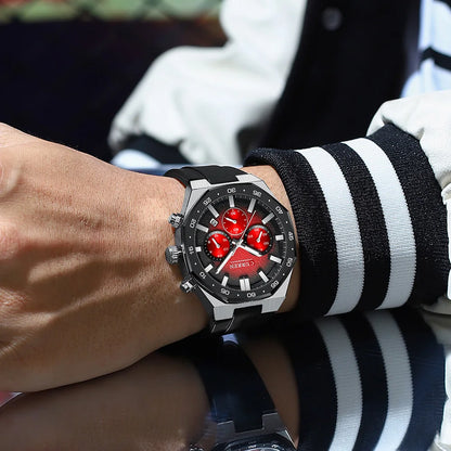 CURREN Fashion Casual Men Sports Watch Chronograph Silicone Belt Auto Date Dial Quartz Wristwatch Male Reloj Relogio Masculino