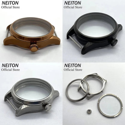 NEITON 42mm Manual Watch Case See-through Back Fit ETA 6497 6498 ST3600 3602 Bronzed/PVD Black
