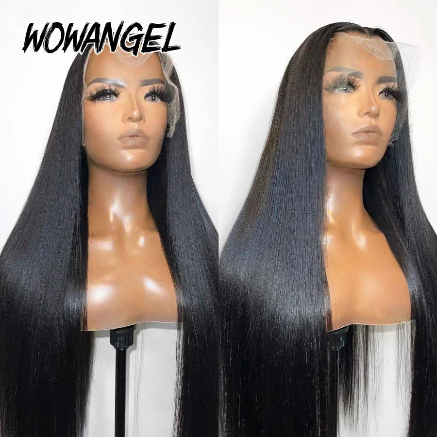 WOWANGEL Straight Lace Front Wigs 100% Human Hair 13X6 HD Lace Full Frontal Wig Pre Plucked Brazilian Human Hair Wigs For Women
