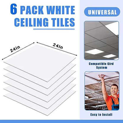 6 Pcs 2Feet X 2Feet Drop Ceiling Tiles PVC Smooth Ceiling Panel Easy Drop in Installation for Waterproof Washable and Fire Rate