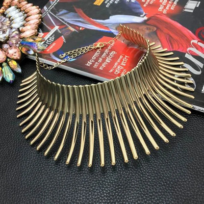 ABQR Women's Big African Necklace Indian Style Bending Alloy Big Thorn Statement Collar Choker Gold