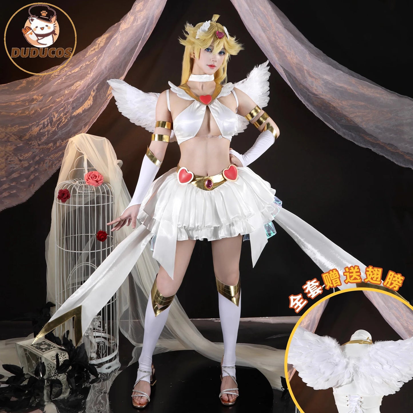 DUDU-SR Cosplay Angell Pantyy Anarchyy Cosplay Costume Dress with Wings Full Set Halloween Costumes