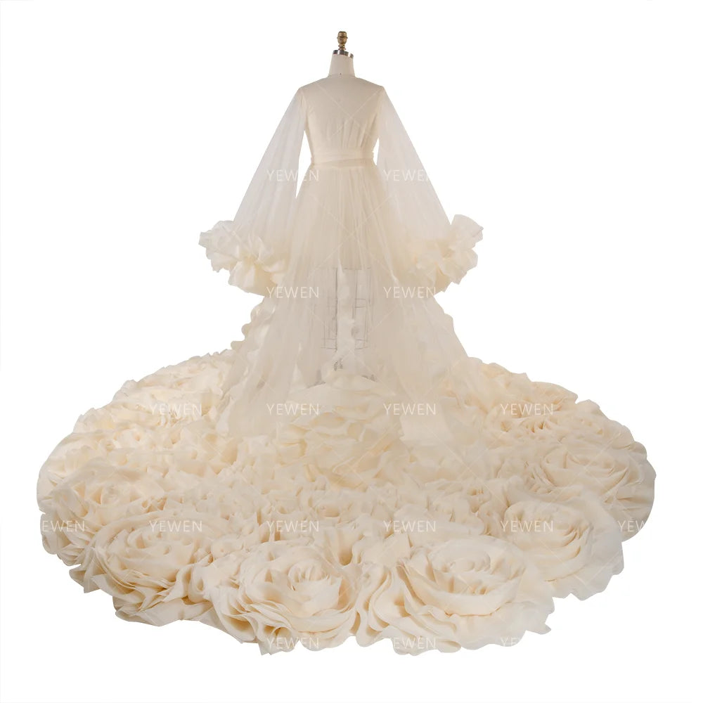 Maternity Photoshoot Dresses Organza Ruffles Wedding Dresses Long Train Photo Shoot Dress Props Bridal Shower Robe YW250027