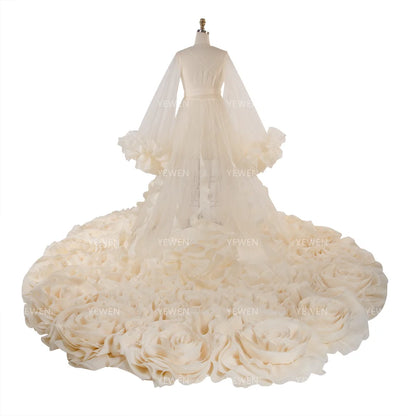 Maternity Photoshoot Dresses Organza Ruffles Wedding Dresses Long Train Photo Shoot Dress Props Bridal Shower Robe YW250027