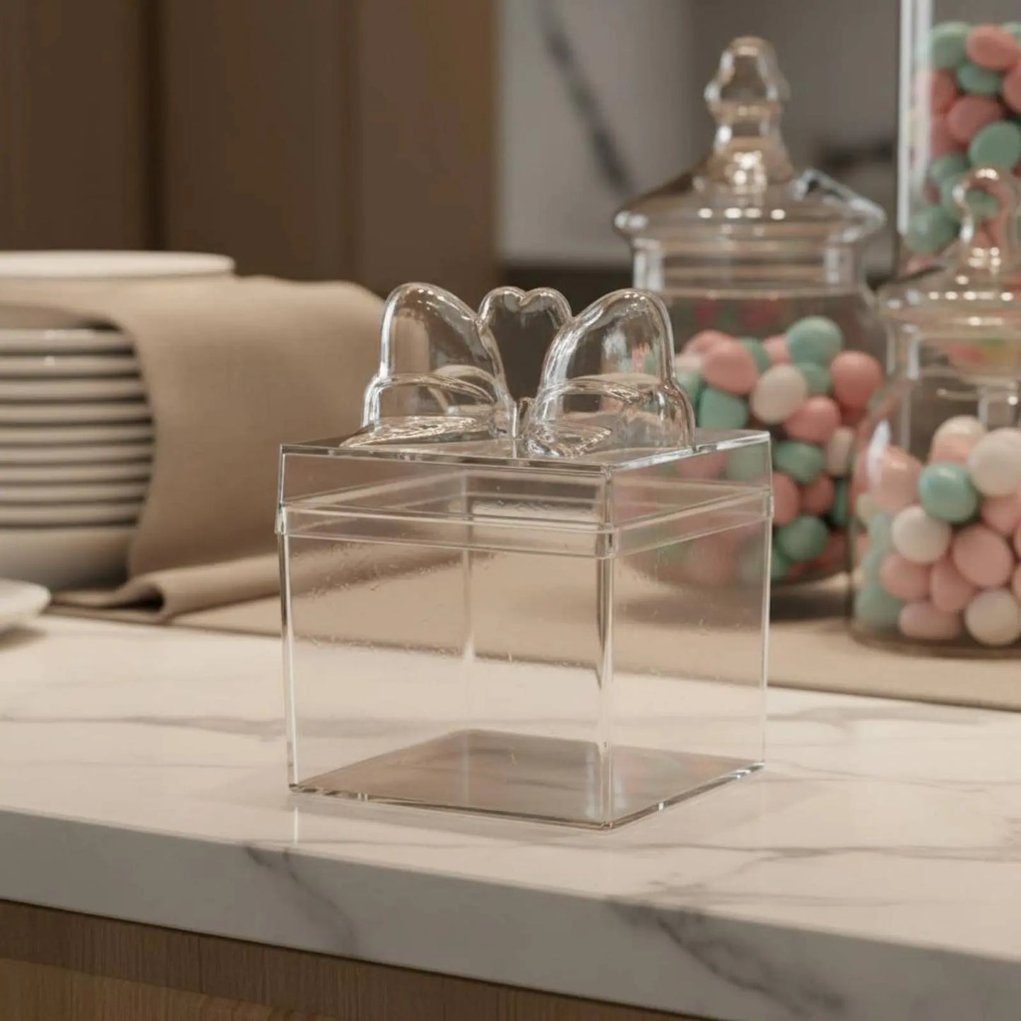 Clear Plastic Candy Box with Ribbon Multipurpose Transparent Candy Box Mini Cube Container Food Grade Small Item Storage