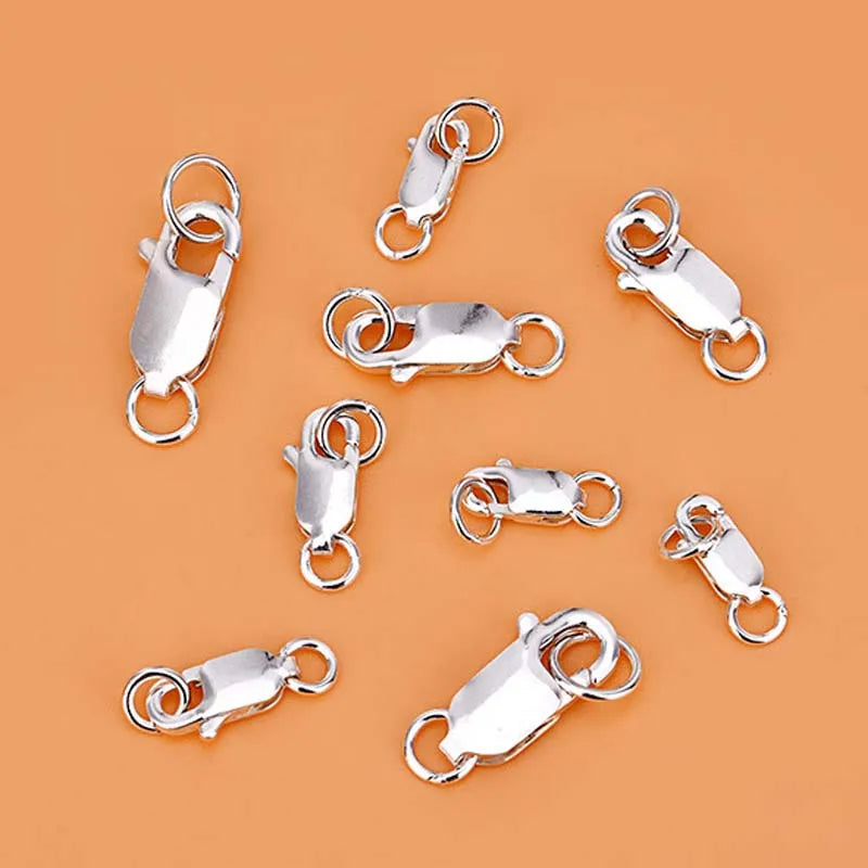 Genuine Real Pure Solid 925 Sterling Silver Lobster Clasp Hook Claw Buckle With Double Sealed Ring Connector Jewelry Findings