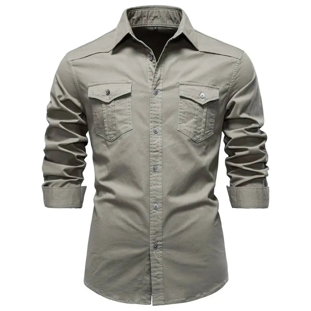 AIOPESON 2026 Business Cotton Pocket Shirt Long Sleeve Quality For Casual Slim Fit Solid Color Men Shirts