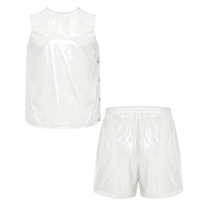 Mens Waterproof Sweat Tracksuit Tank Tops And Sides Buttons Boxer Shorts Two Pieces Outfit Special Needs Adaptive Clothing