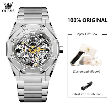 OLEVS 6669 Fully Hollow Men's Watch Octagonal Bezel Luxury Automatic Mechanical Watch Men's 30M Waterproof Man Wristwatches