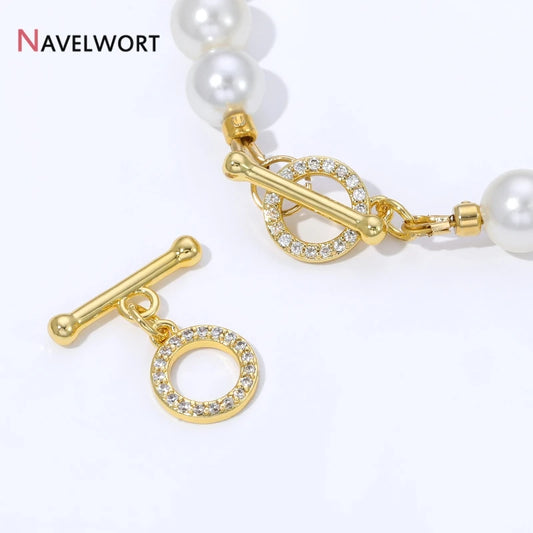 18K Gold Plated Brass Inlaid Zircon OT Clasps Connectors Toggle Clasps,for DIY Jewelry Making Necklaces Bracelets Accessories