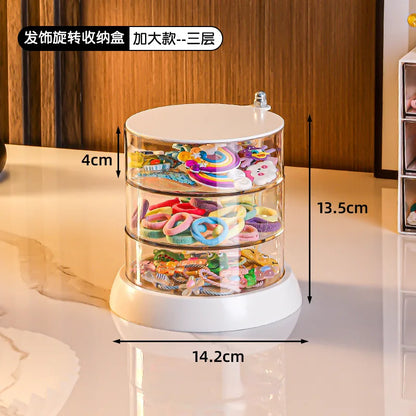 360 Rotating Clear Hair Accessory Organizer Compact Plastic Storage Box Multi Layer Desktop Display Case for Girls Jewelry