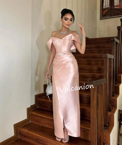Customized Charmeuse Criss-Cross Ribbon Off-the-shoulder Straight Midi Dresses Bespoke Occasion Elegant Simple Party