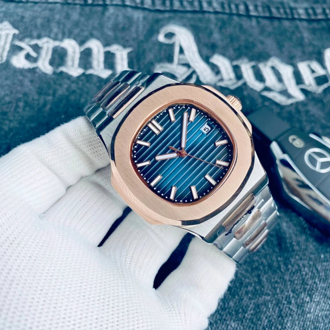 Customized Logo/Name Premium Luxury Men Automatic Mechanical Watches Special Bezel Shape Luminous Dial Stainless Steel Strap