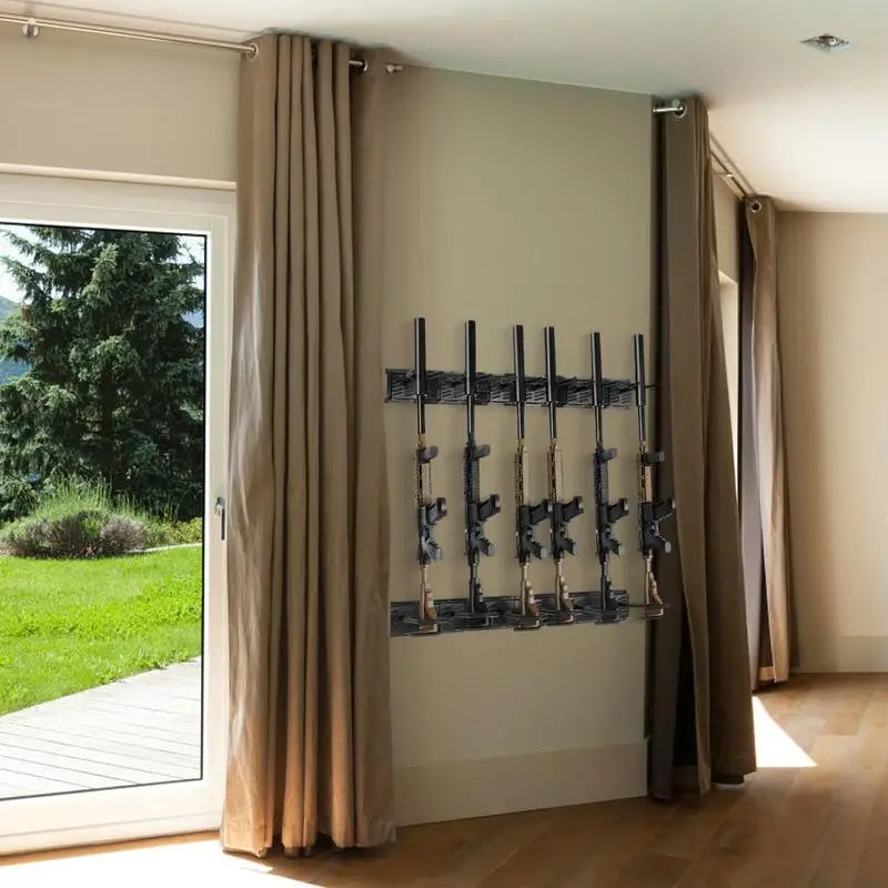 Gun Rack, Indoor Gun Rack Wall Mount, 6-Slot Vertical Rifle Shotgun Gun Rack, 180 lb Heavy Duty Metal Wall Gun Rack Display Stand with Soft Padding