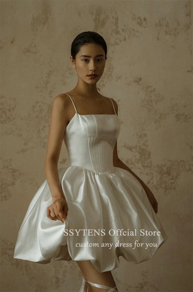 SSYTENS Simple Spaghetti Straps A-Line Wedding Dresses Sleeveless Elegant Short Bride Gown Mini Bridal Dress Vestido de novia
