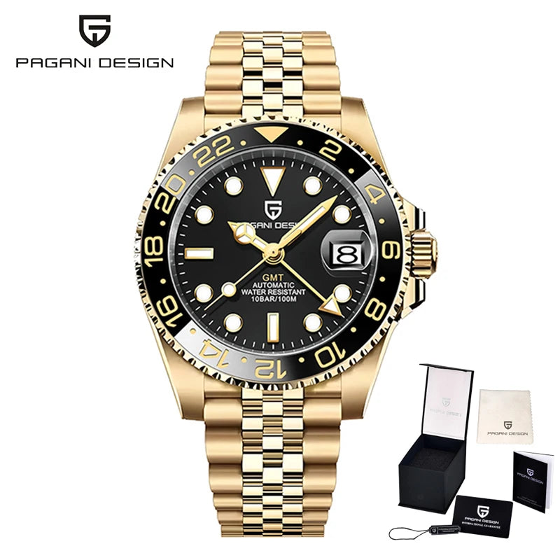 New PAGANI DESIGN GMT Watch Men's Luxury Sapphire Automatic Mechanical Watch 40MM Stainless Steel Waterproof Gift Box Watch