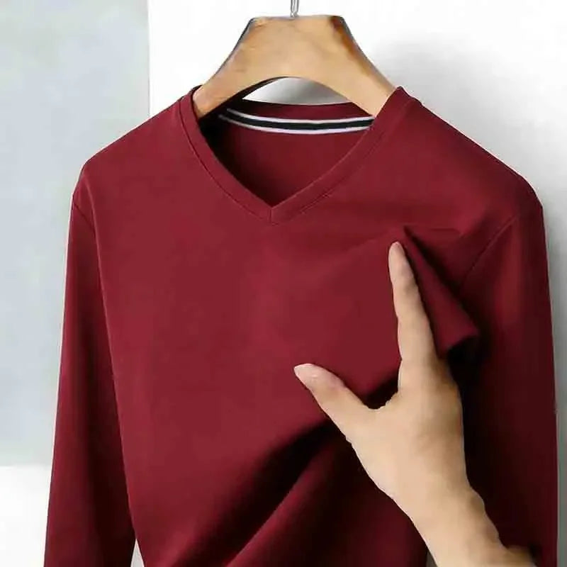 All-season Men's Light Gray V-neck Long Sleeve Knitwear Comfortable Casual Pullover for All Occasions