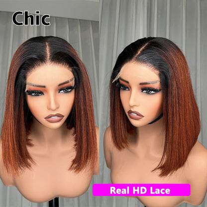 200 Grams Glueless Bob Wigs 100% Raw Human Hair Pre Plucked P1b/27 5x5 HD Lace Closure Wigs Highlight Ombre HD Lace Front Wigs