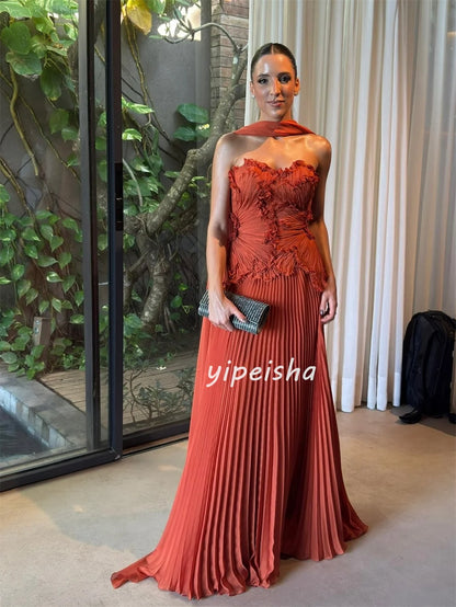 Customized Matching Classic Chiffon Ruched Pleat Straight Strapless Long Dresses Bespoke Occasion Dresses Sizes Available Simple
