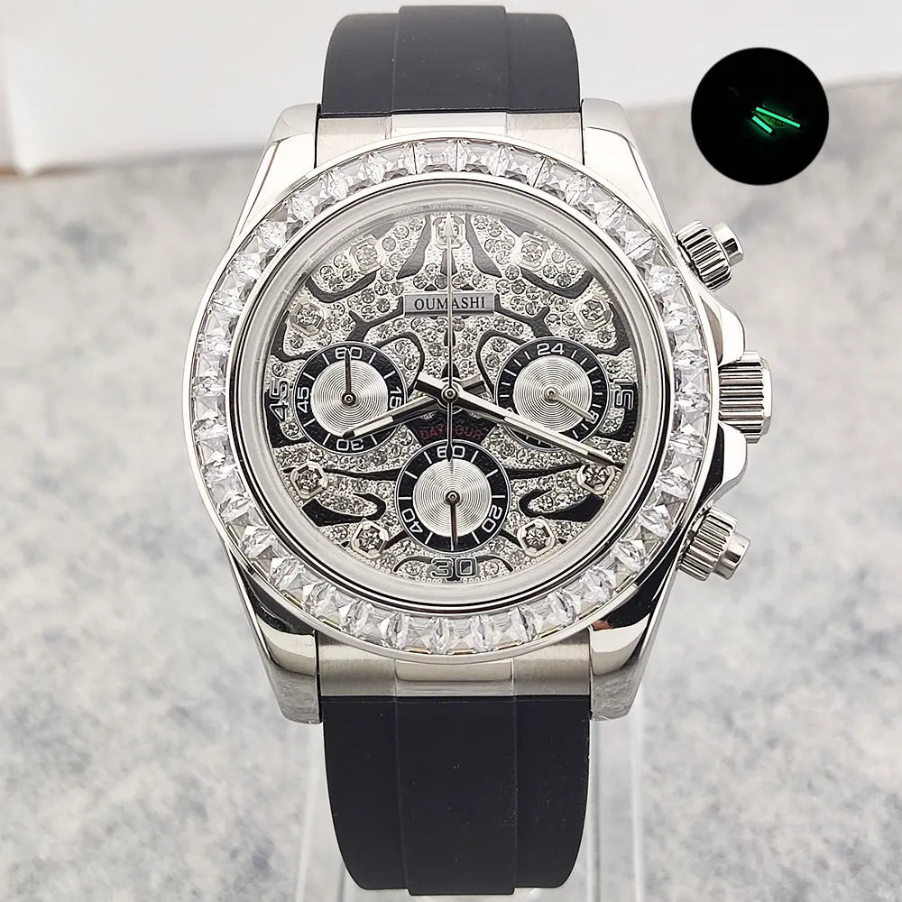 39mm men's watch VK63 movement quartz chronograph sapphire glass gemstone dial luxury business men's waterproof wristwatch