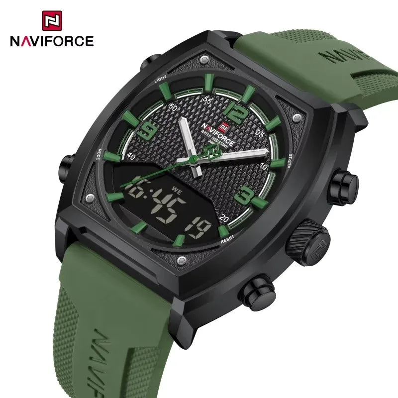 NAVIFORCE Men Dual Display Watch 3ATM Waterproof Luminous Silicone Strap Sport Casual Wristwatch Gifts box