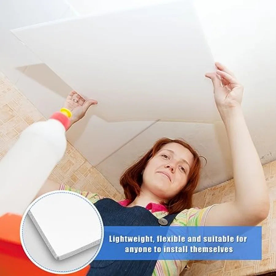 6 Pcs 2Feet X 2Feet Drop Ceiling Tiles PVC Smooth Ceiling Panel Easy Drop in Installation for Waterproof Washable and Fire Rate