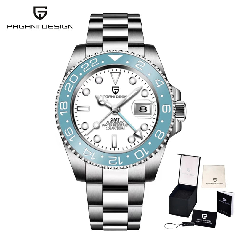 New PAGANI DESIGN GMT Watch Men's Luxury Sapphire Automatic Mechanical Watch 40MM Stainless Steel Waterproof Gift Box Watch