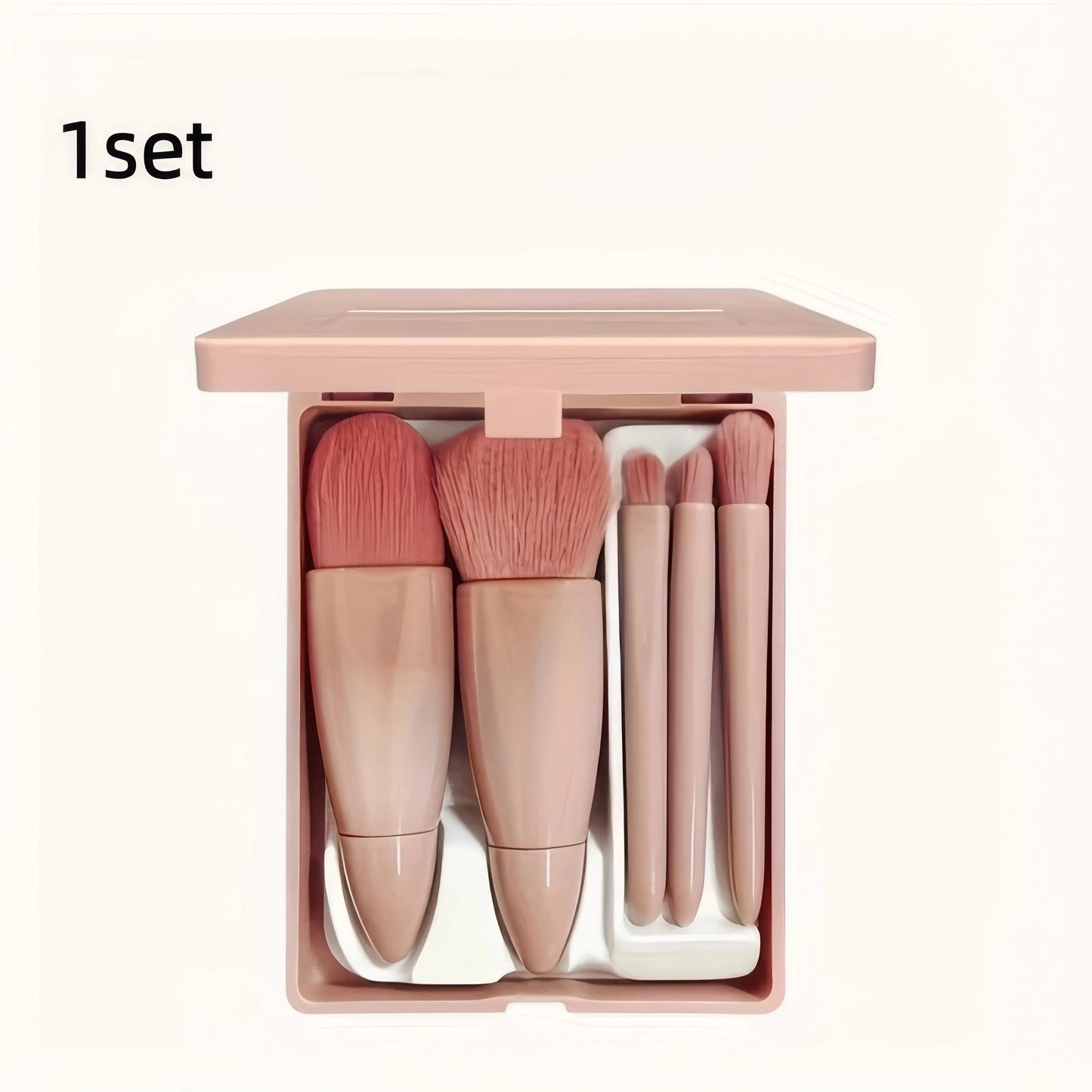 Portable Pink Makeup Brush Kit 5PCS Compact With Mirror Soft Bristles Blush Eyeshadow Foundation Beauty Tools