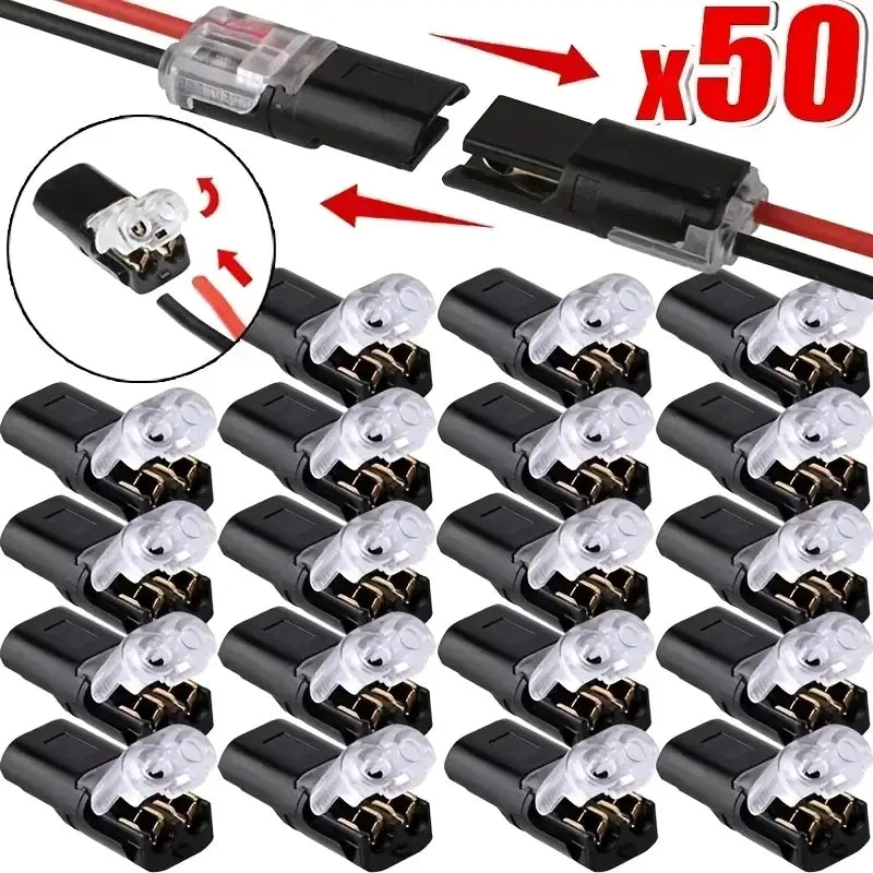 20/50/100 Pack of H2 2-Pin Pluggable Wire Connectors, Nylon Insulated Copper Quick-Connect Terminal Blocks, Suitable for Low-Voltage Cables, No Power Mode Required, No Electronic Components