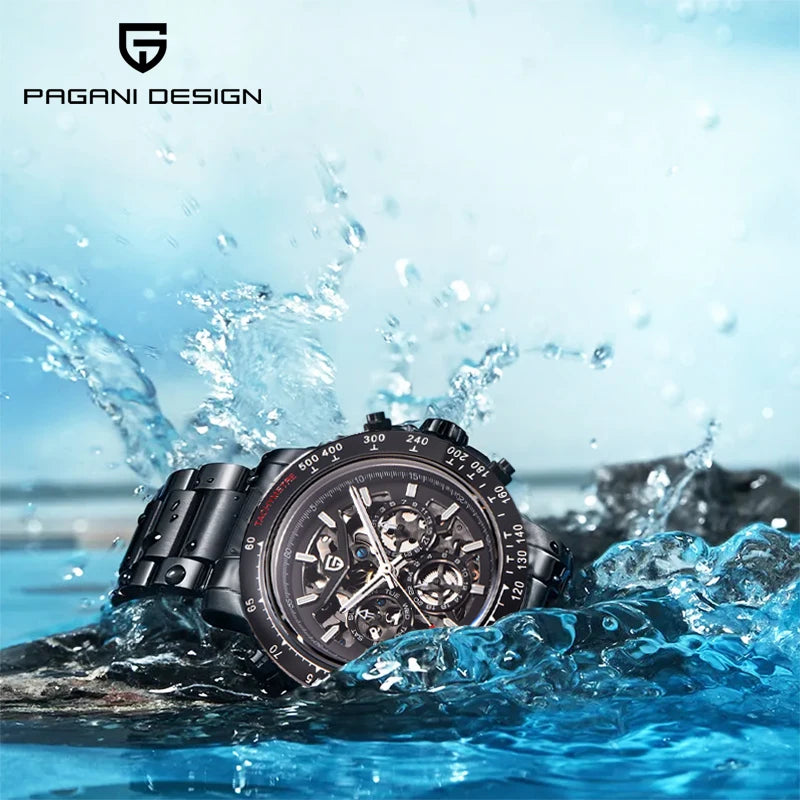 PAGANI DESIGN Mechanical Automatic Watch Luminous StainlessSteel Multi functional Date Display Sport Men's Diving Watch+Gift Box