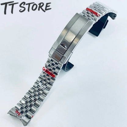20mm Width 904L Solid Stainless Steel Watch Band Brushed Polished Oyster Bracelet Folding Buckle Glide Lock Clasp