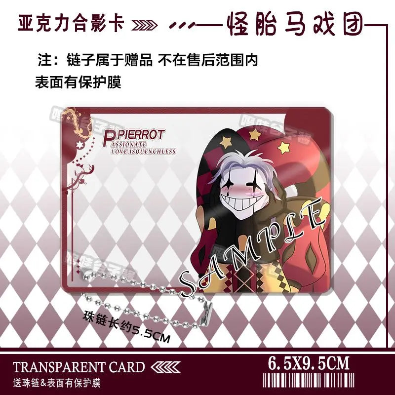 The Freak Circus Pierrot Cosplay Anime Acrylic Photo Card Keychain Pendant Backpack Accessory Cartoon Gift