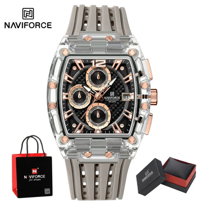 NAVIFORCE Man's Watch 5ATM Waterproof Quartz Chronograph Silicone Strap Stylish Students Sports Male Luxury Wristwatch Gifts Box