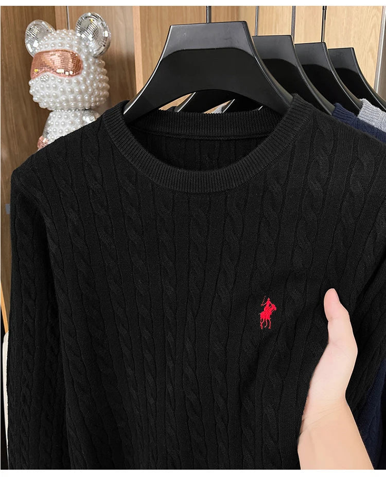 Spring and Autumn Men's Round Neck Hooded Knitted Sweater Base Sweater Loose Warm Fashion Jacquard Top