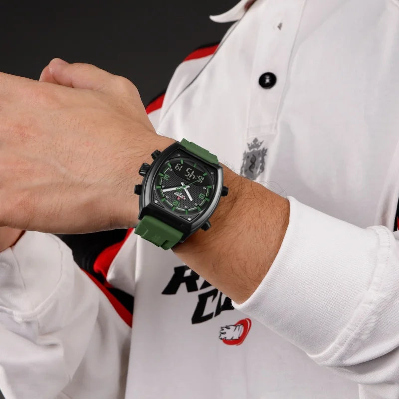 NAVIFORCE Men Dual Display Watch 3ATM Waterproof Luminous Silicone Strap Sport Casual Wristwatch Gifts box