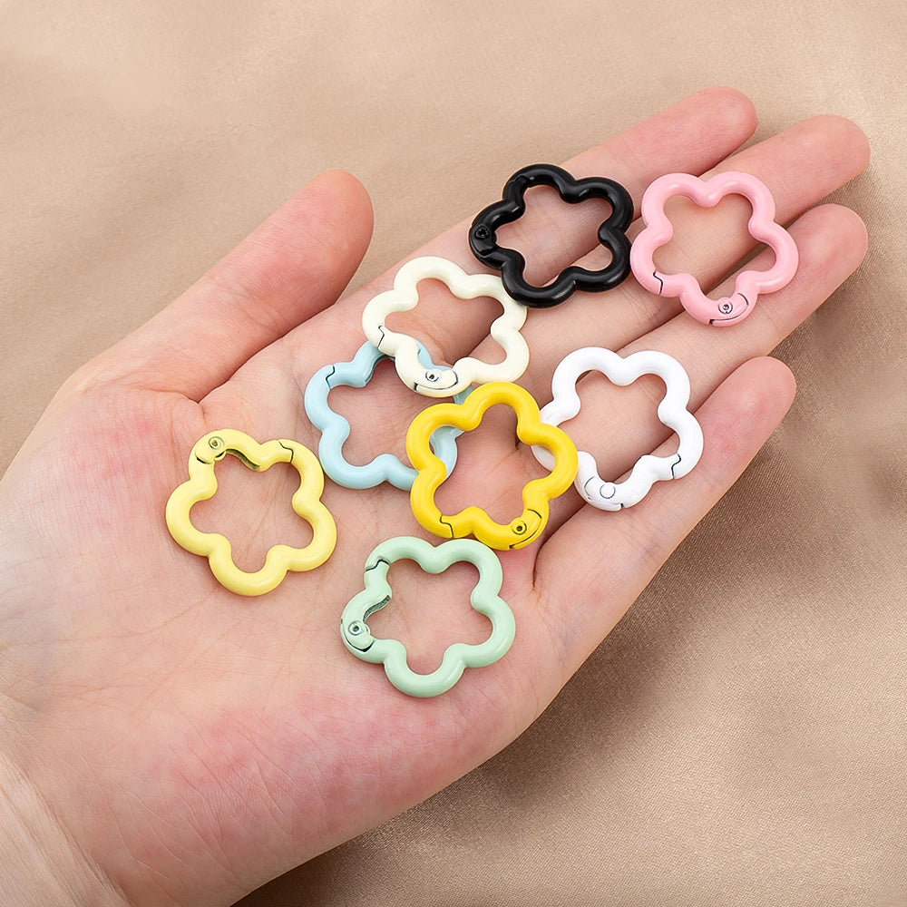 5/10pcs Colorful Flower-shaped Alloy Carabiner Rings Keychain Clip Spring Hook Hanging Buckle For DIY Jewelry Making Accessories