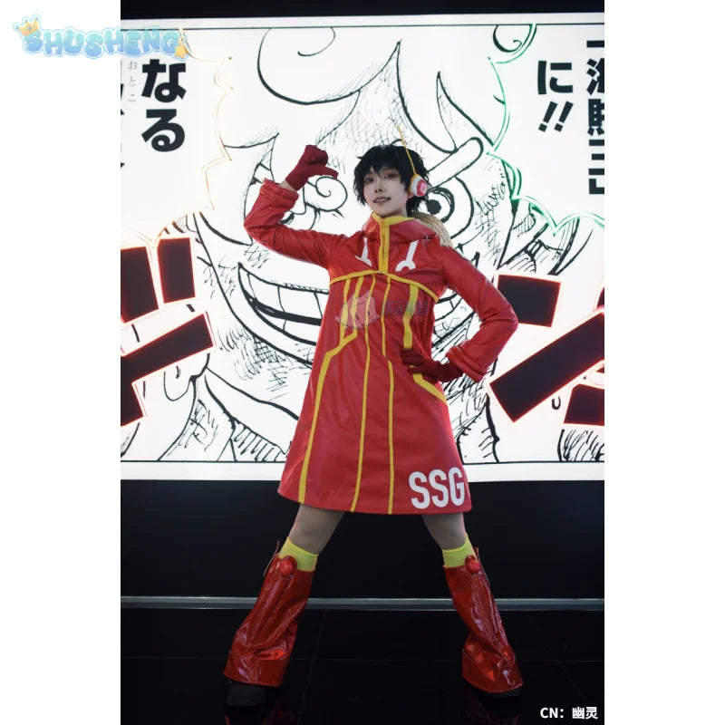 Monkey D Luffy Egghead Cospaly Costume Anime OP Red leather coat skirt hat shoe cover Halloween party cute woman man uniform