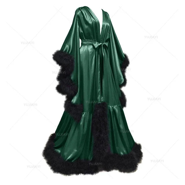 Flare Sleeves Bridal  Nightgown Silk Long Wedding Scarf Dress Gown