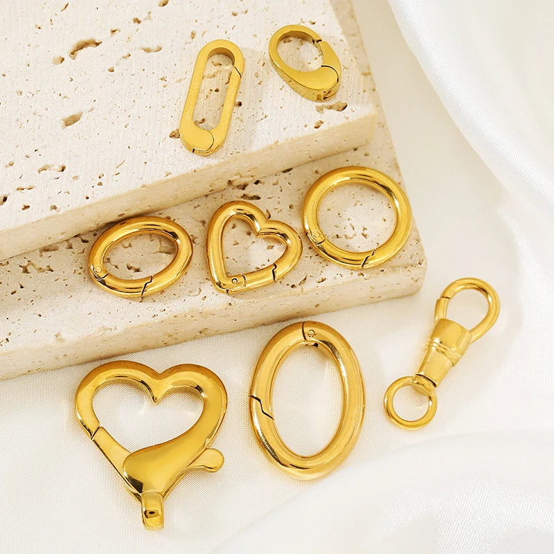 2pcs Stainless Steel Clasp Strong Oval Heart Round Polished Lobster Clasp Hook Connector DIY Necklace Jewelry Making Accessories