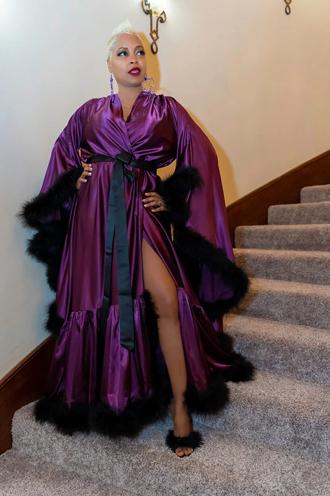Flare Sleeves Bridal  Nightgown Silk Long Wedding Scarf Dress Gown