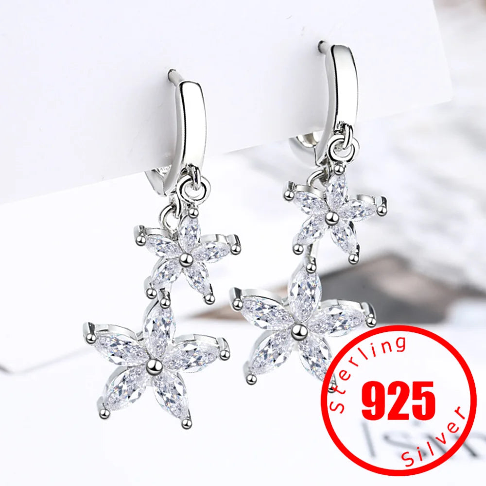 Fashion Tassel Flower Charm Stud Earring For Women Stamp 925 Sterling Silver Girls Wedding Party New Jewelry