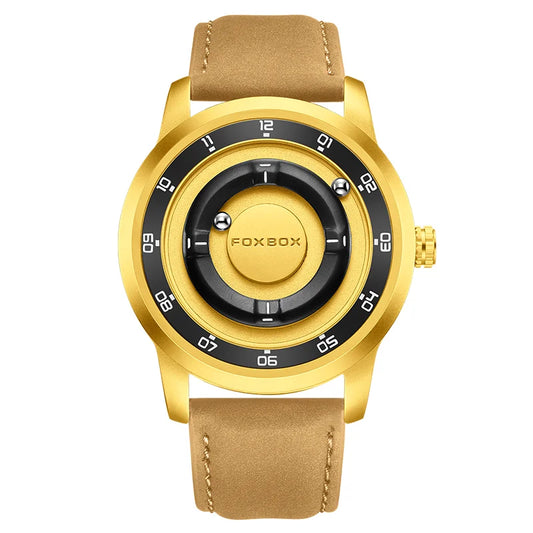 FOXBOX Magnetic Driven Watch Fashion Waterproof Quartz Wristwatch Rolling Steel Ball Pointer Sports Watches Military Clock+Box